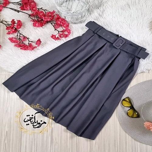محصول دامن طوسی تیره با کمربند طوسی