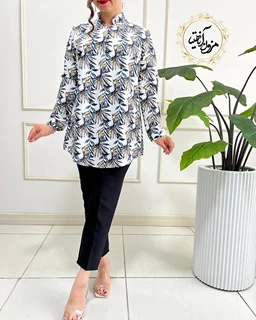 تونیک جلو دکمه سفید طرح برگ هاوایی آفرین