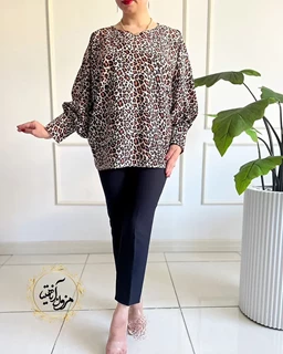 شومیز آستین کیمونو بگ نسکافه ای طرح پلنگی
