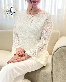 شومیز آستین شمشیری نباتی طرح گیپور زرین