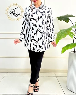 تونیک جلو دکمه سفید طرح لاله مشکی