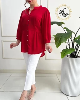 شومیز جلو دکمه قرمز طرح پایین چین گلناز