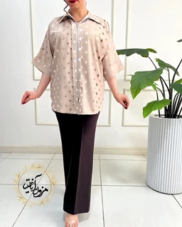 شومیز جلو زیپ دار نسکافه ای طرح ستاره 