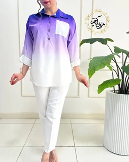 شومیز جلو بسته بنفش سفید طرح ایتالیایی