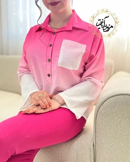 شومیز جلو بسته صورتی سفید طرح ایتالیایی