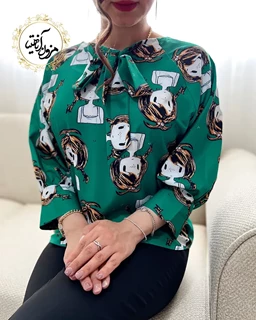 شومیز یقه پاپیونی عروسکی سبز سایز-1-تخفیفی