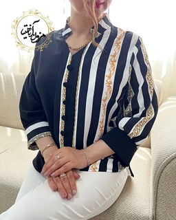 شومیز نیمه زنجیری سفید مشکی سایز-2-تخفیفی