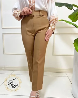 شلوار زنانه جیب نما نسکافه ای طرح با کمربند دانیلا