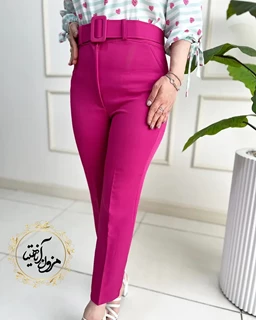 شلوار زنانه جیب نما سرخابی طرح با کمربند دانیلا