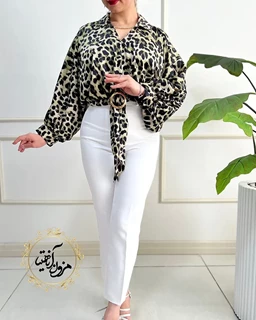 شومیز مجلسی چپ و راستی سبز طرح ساتن پلنگی