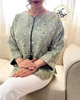 تونیک جلو بسته سبز سدری طرح گل گچی نرمینه