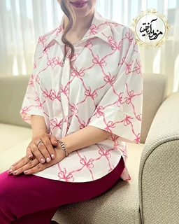 شومیز جلو زیپ دار سفید طرح برگ پاپیونی پونک