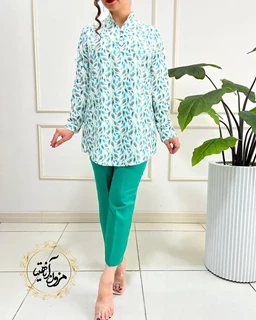 تونیک پنج دکمه سفید طرح ریسه برگ سبز کلارا