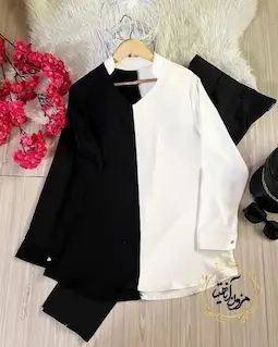 شومیز جلو بسته سفید مشکی طرح نونا