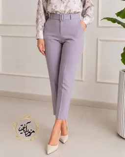 شلوار زنانه جیب نما طوسی طرح با کمربند دانیلا