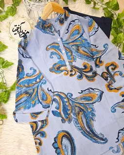 تونیک آستین سه ربع آبی درباری ایتالیایی طرح بته جقه لیوسا