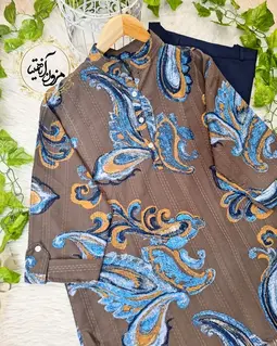 تونیک آستین سه ربع قهوه ای ایتالیایی طرح بته جقه لیوسا