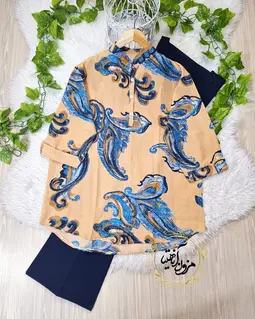 تونیک آستین سه ربع نسکافه ای ایتالیایی طرح بته جقه لیوسا