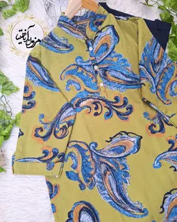 تونیک آستین سه ربع سبز سدری ایتالیایی طرح بته جقه لیوسا