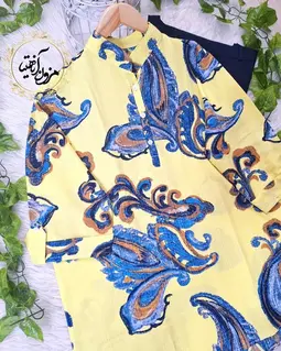 تونیک آستین سه ربع لیمویی ایتالیایی طرح بته جقه لیوسا