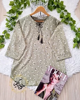 تونیک جلو بسته سبز سدری طرح گل گچی نرمینه سایز-1-تخفیفی