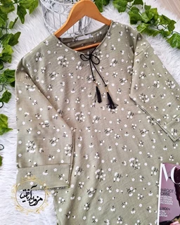 تونیک جلو بسته سبز سدری طرح گل گچی نرمینه