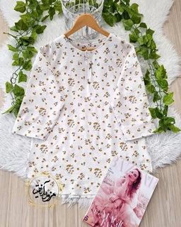 تونیک جلو بسته سفید طرح گل گچی نرمینه
