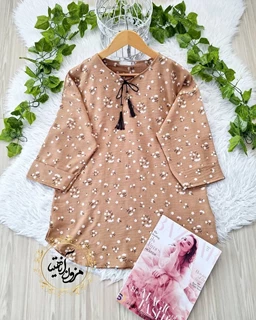 تونیک جلو بسته شکلاتی طرح گل گچی نرمینه