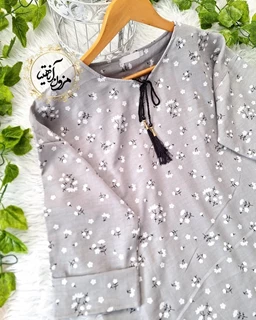 تونیک جلو بسته طوسی طرح گل گچی نرمینه
