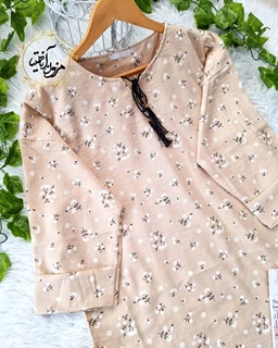 تونیک جلو بسته نسکافه ای طرح گل گچی نرمینه