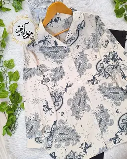 تونیک جلو دکمه کرم زغالی طرح تک جیب بته جقه گلپوش