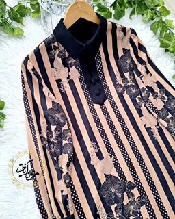 تونیک راه راه اطلس نسکافه ای مشکی سایز-38-تخفیفی