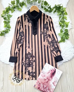 تونیک راه راه اطلس نسکافه ای مشکی سایز-38-تخفیفی