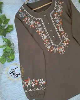 تونیک نخ پنبه حنایی طرح شکوفه ریز گلدار 
