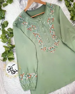 تونیک نخ پنبه سبز طرح شکوفه ریز گلدار 