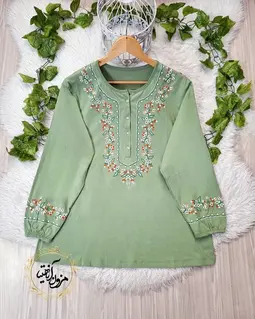 تونیک نخ پنبه سبز طرح شکوفه ریز گلدار 
