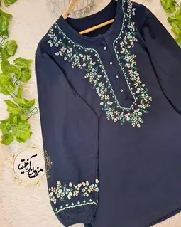 تونیک نخ پنبه سرمه ای طرح شکوفه ریز گلدار