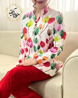 تونیک پنج دکمه زمینه سفید طرح لاله رنگی نلین