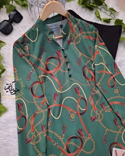 تونیک پنج دکمه سبز سایز بزرگ طرح ورساچه طنابی فریال