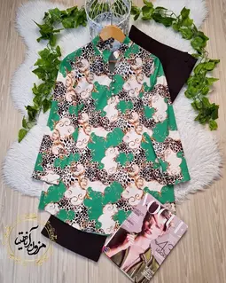 تونیک پنج دکمه سبز سفید طرح هرمس شیلان