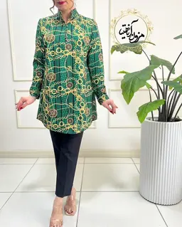 تونیک پنج دکمه سبز مشکی طرح ورساچه