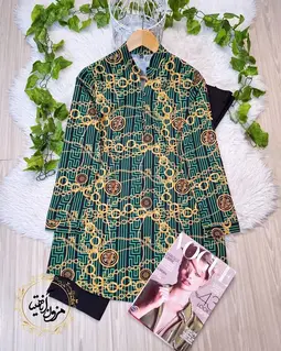 تونیک پنج دکمه سبز مشکی طرح ورساچه