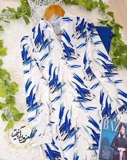 تونیک پنج دکمه سفید طرح خطی آبرنگی سفید کاربنی مهشید