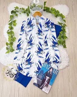 تونیک پنج دکمه سفید طرح خطی آبرنگی سفید کاربنی مهشید