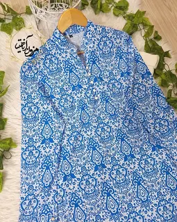 تونیک پنج دکمه سفید طرح سرمه آبی