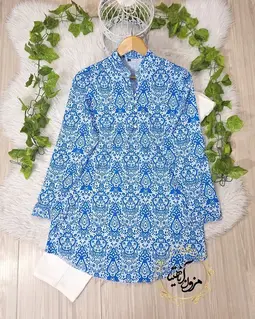 تونیک پنج دکمه سفید طرح سرمه آبی