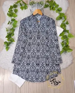 تونیک پنج دکمه سفید طرح سرمه مشکی