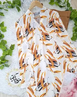 تونیک پنج دکمه سفید طرح نسکافه ای خطی آبرنگی مهشید
