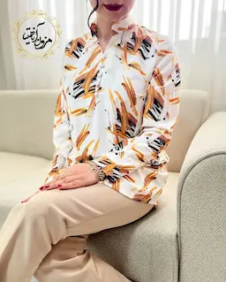 تونیک پنج دکمه سفید طرح نسکافه ای خطی آبرنگی مهشید