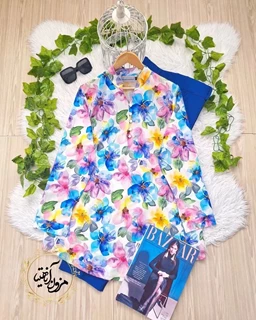 تونیک پنج دکمه سفید طرح گلبرگ آبرنگی سیتا سایز-7-تخفیفی